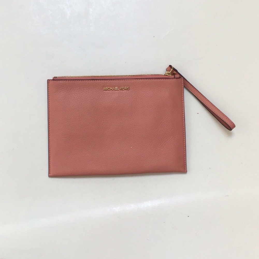 Michael Kors Wristlet Wallet Jet Set Large Clutch Pink Pebbled Leather NWOT - Picture 4 of 11